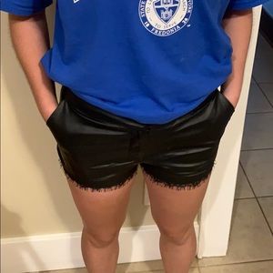 High rise leather shorts with lace